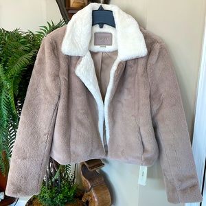 Blank NYC Faux Fur Cream & Tan Cropped Jacket